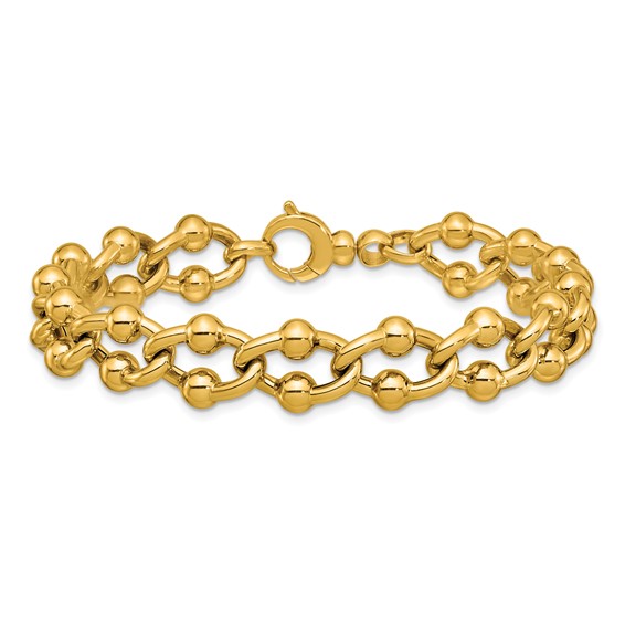Herco 14K Polished and Beaded Elongated Curb Link 7.75in Bracelet