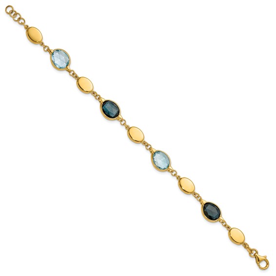 Herco 14K Polished Sky and London Blue Topaz Ovals 7.5 Inch Bracelet