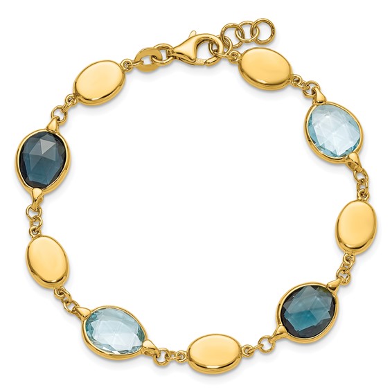 Herco 14K Polished Sky and London Blue Topaz Ovals 7.5 Inch Bracelet
