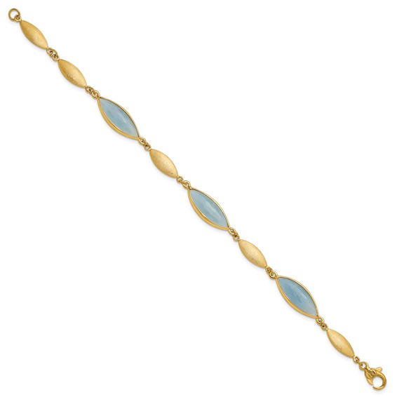 Herco 14K Polished Brushed Aquamarine Navette 7.5 Inch Bracelet