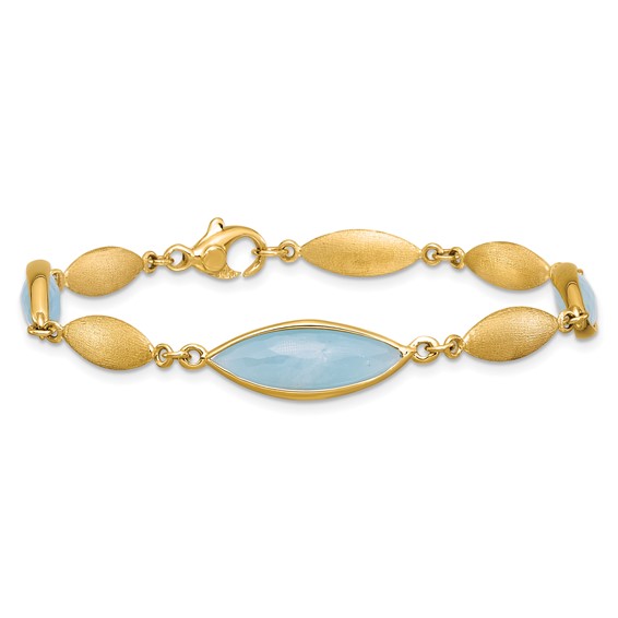 Herco 14K Polished Brushed Aquamarine Navette 7.5 Inch Bracelet