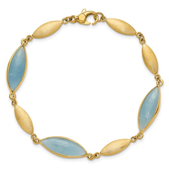 Herco 14K Polished Brushed Aquamarine Navette 7.5 Inch Bracelet