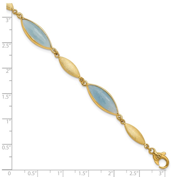 Herco 14K Polished Brushed Aquamarine Navette 7.5 Inch Bracelet
