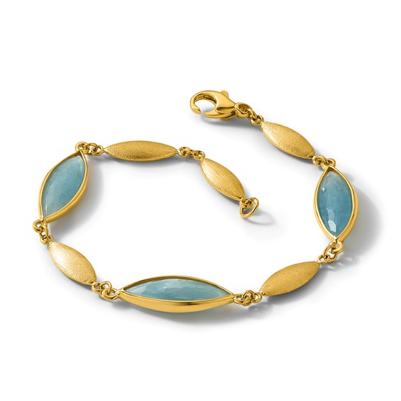 Herco 14K Polished Brushed Aquamarine Navette 7.5 Inch Bracelet