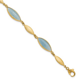 Herco 14K Polished Brushed Aquamarine Navette 7.5 Inch Bracelet
