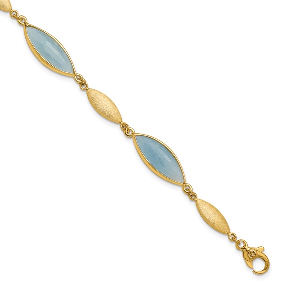 Herco 14K Polished Brushed Aquamarine Navette 7.5 Inch Bracelet