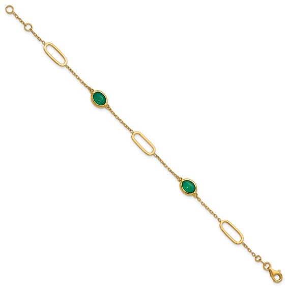 Herco 14K Polished Fancy Green Agate Ovals 7 Inch with .5 Inch Extension Bracelet