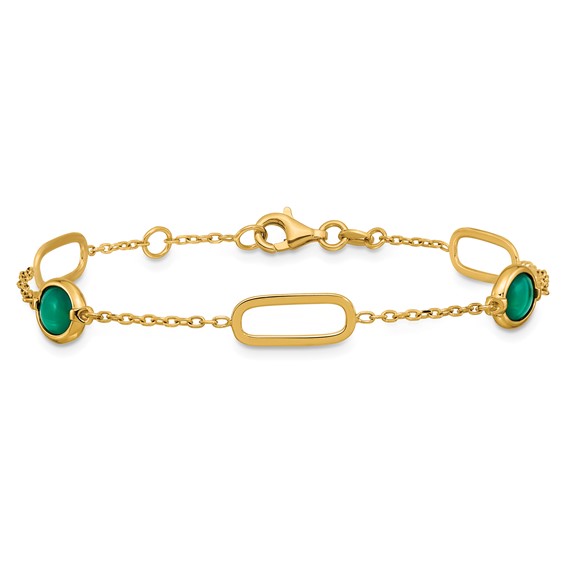 Herco 14K Polished Fancy Green Agate Ovals 7 Inch with .5 Inch Extension Bracelet