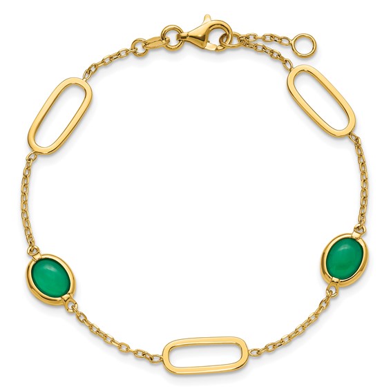 Herco 14K Polished Fancy Green Agate Ovals 7 Inch with .5 Inch Extension Bracelet
