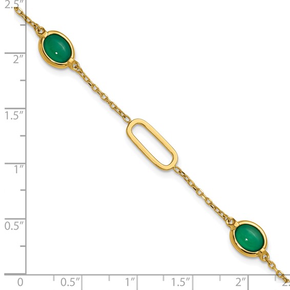 Herco 14K Polished Fancy Green Agate Ovals 7 Inch with .5 Inch Extension Bracelet