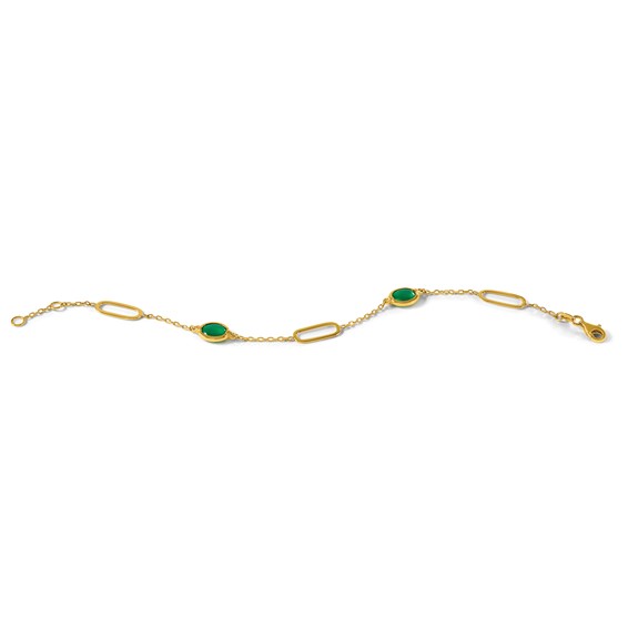 Herco 14K Polished Fancy Green Agate Ovals 7 Inch with .5 Inch Extension Bracelet