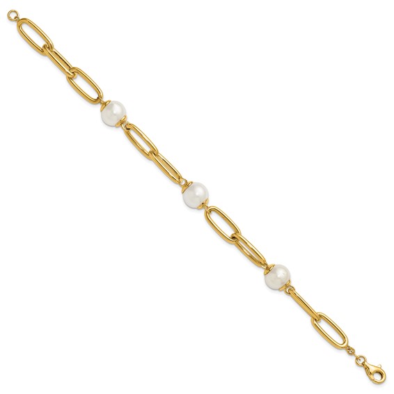 Herco 14K Polished Fresh Water Cultured Pearls on Paperclip Link 7.75 Inch Bracelet