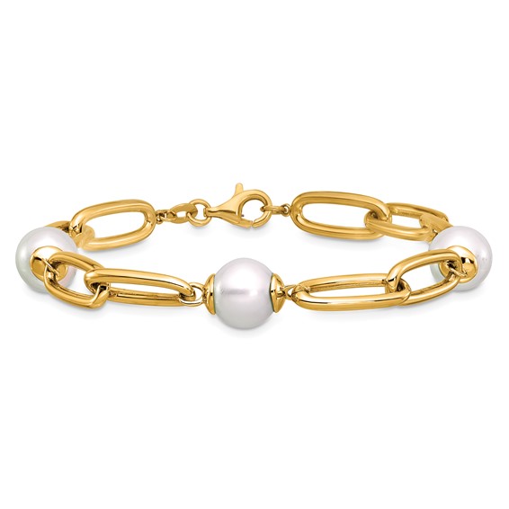 Herco 14K Polished Fresh Water Cultured Pearls on Paperclip Link 7.75 Inch Bracelet