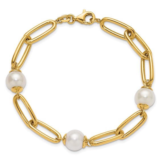 Herco 14K Polished Fresh Water Cultured Pearls on Paperclip Link 7.75 Inch Bracelet