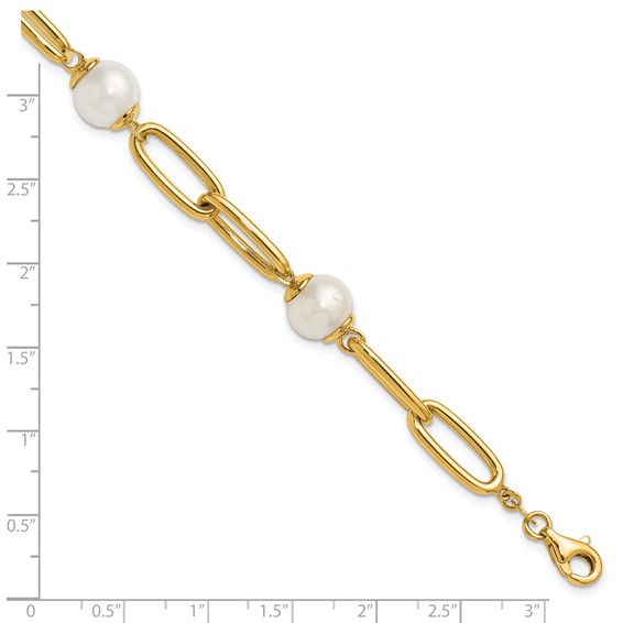 Herco 14K Polished Fresh Water Cultured Pearls on Paperclip Link 7.75 Inch Bracelet