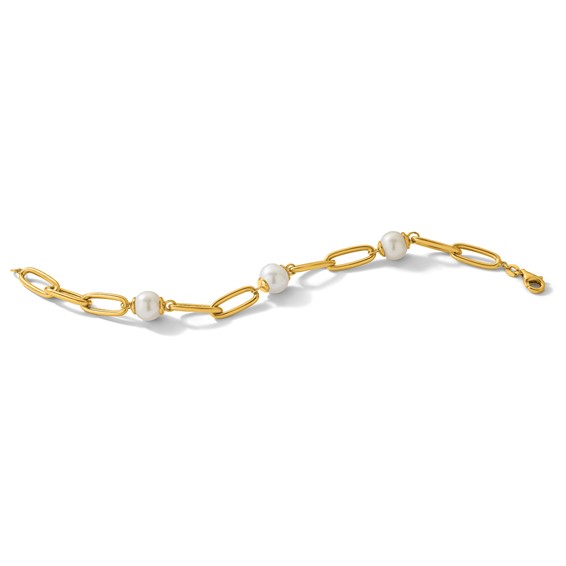 Herco 14K Polished Fresh Water Cultured Pearls on Paperclip Link 7.75 Inch Bracelet