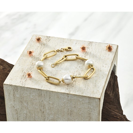 Herco 14K Polished Fresh Water Cultured Pearls on Paperclip Link 7.75 Inch Bracelet