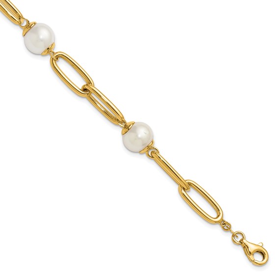 Herco 14K Polished Fresh Water Cultured Pearls on Paperclip Link 7.75 Inch Bracelet