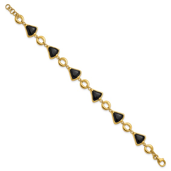 Herco 14K Polished Triangular Onyx and Circle Link 7 Inch with .5 Inch Extension Bracelet