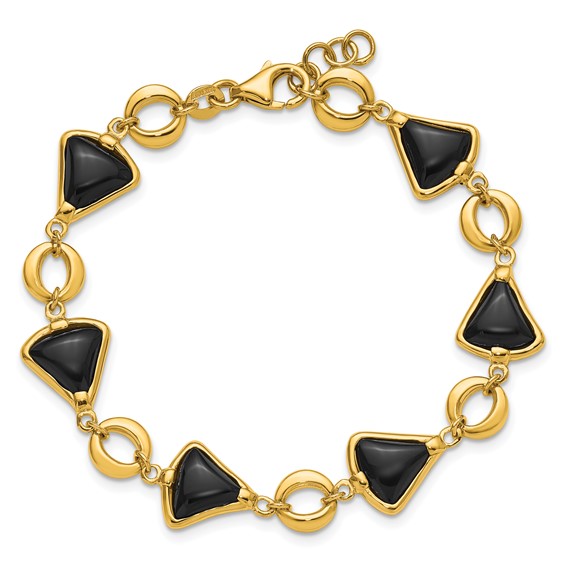 Herco 14K Polished Triangular Onyx and Circle Link 7 Inch with .5 Inch Extension Bracelet