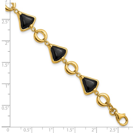 Herco 14K Polished Triangular Onyx and Circle Link 7 Inch with .5 Inch Extension Bracelet