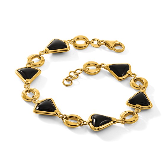Herco 14K Polished Triangular Onyx and Circle Link 7 Inch with .5 Inch Extension Bracelet