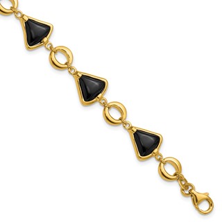 Herco 14K Polished Triangular Onyx and Circle Link 7 Inch with .5 Inch Extension Bracelet