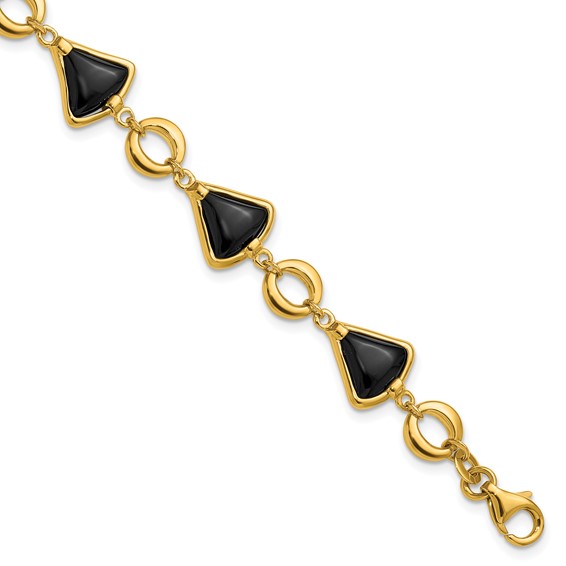 Herco 14K Polished Triangular Onyx and Circle Link 7 Inch with .5 Inch Extension Bracelet