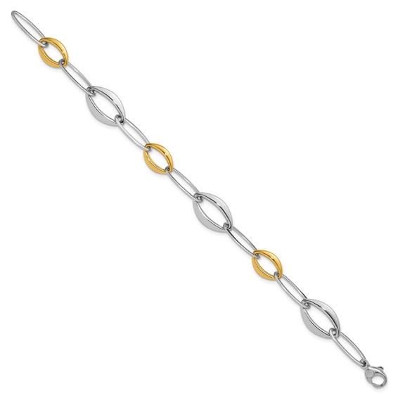 Herco 14K Two-tone Polished Oval and Navette Link 7.5 Inch Bracelet