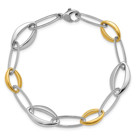 Herco 14K Two-tone Polished Oval and Navette Link 7.5 Inch Bracelet