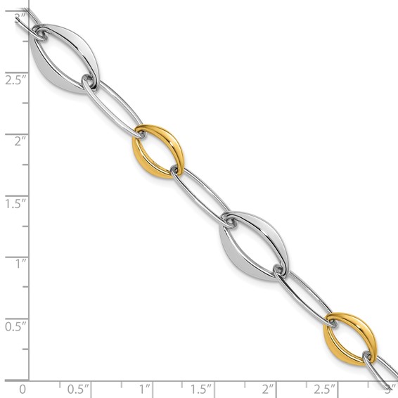 Herco 14K Two-tone Polished Oval and Navette Link 7.5 Inch Bracelet