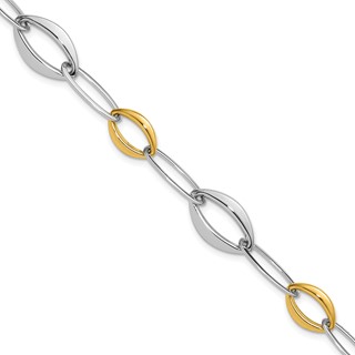 Herco 14K Two-tone Polished Oval and Navette Link 7.5 Inch Bracelet