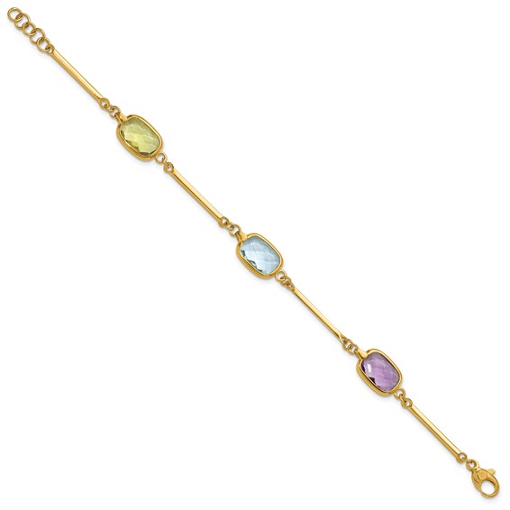 Herco 14K Polished Amethyst/Blue Topaz/Lemon Quartz 7 Inch with .5in Extension Bracelet