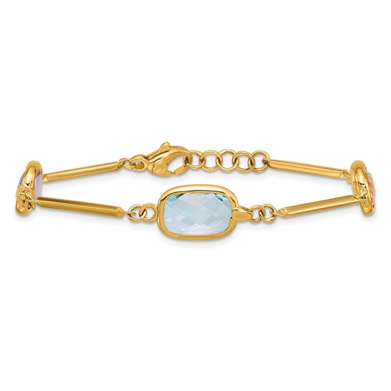 Herco 14K Polished Amethyst/Blue Topaz/Lemon Quartz 7 Inch with .5in Extension Bracelet