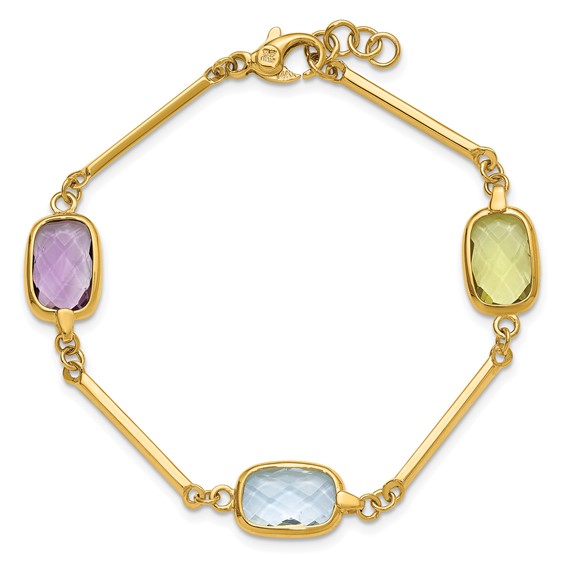 Herco 14K Polished Amethyst/Blue Topaz/Lemon Quartz 7 Inch with .5in Extension Bracelet
