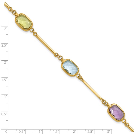 Herco 14K Polished Amethyst/Blue Topaz/Lemon Quartz 7 Inch with .5in Extension Bracelet