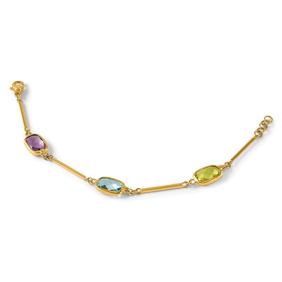 Herco 14K Polished Amethyst/Blue Topaz/Lemon Quartz 7 Inch with .5in Extension Bracelet