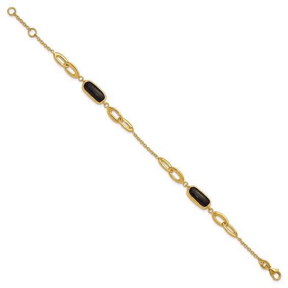 Herco 14K Polished Onyx Fancy Link 7 Inch with .5 Inch Extension Bracelet