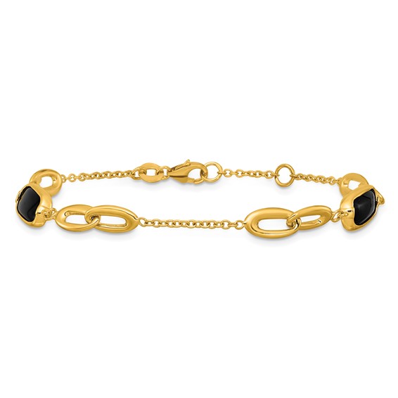 Herco 14K Polished Onyx Fancy Link 7 Inch with .5 Inch Extension Bracelet