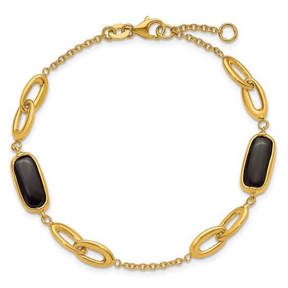 Herco 14K Polished Onyx Fancy Link 7 Inch with .5 Inch Extension Bracelet
