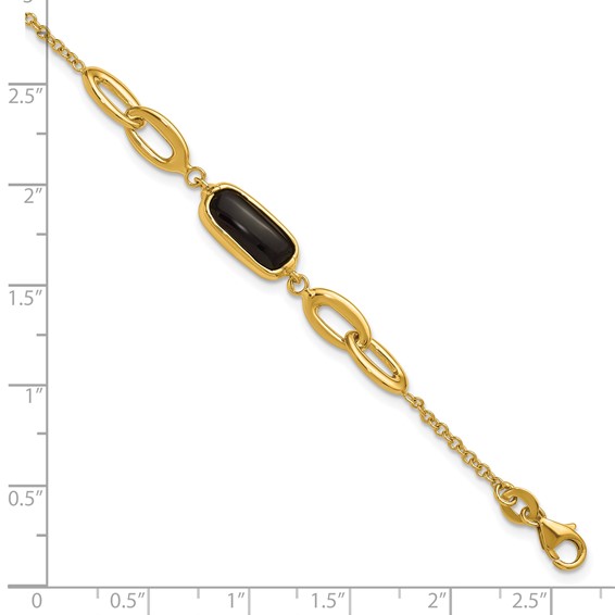 Herco 14K Polished Onyx Fancy Link 7 Inch with .5 Inch Extension Bracelet