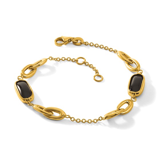 Herco 14K Polished Onyx Fancy Link 7 Inch with .5 Inch Extension Bracelet