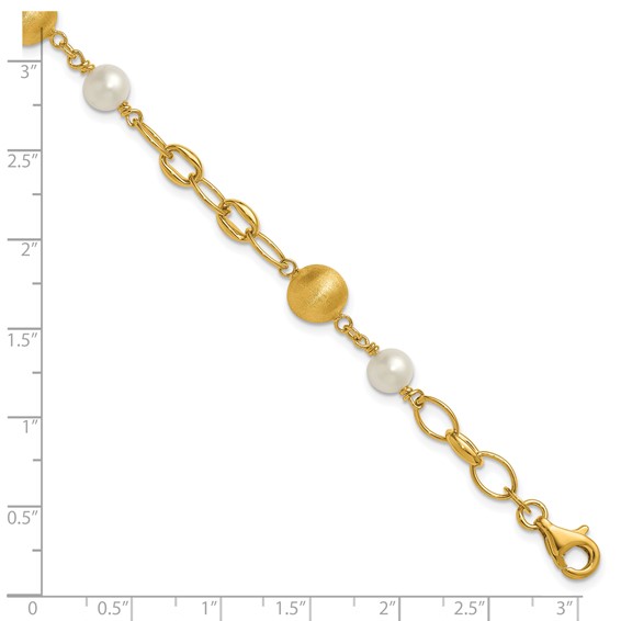 Herco 14K Polished Brushed Beads and Freshwater Cultured Pearls Mixed Link 7.5 Inch Bracelet