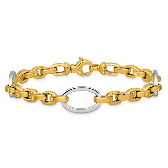Herco 14K Two-tone Polished Mixed Oval Link 7.75 Inch Bracelet