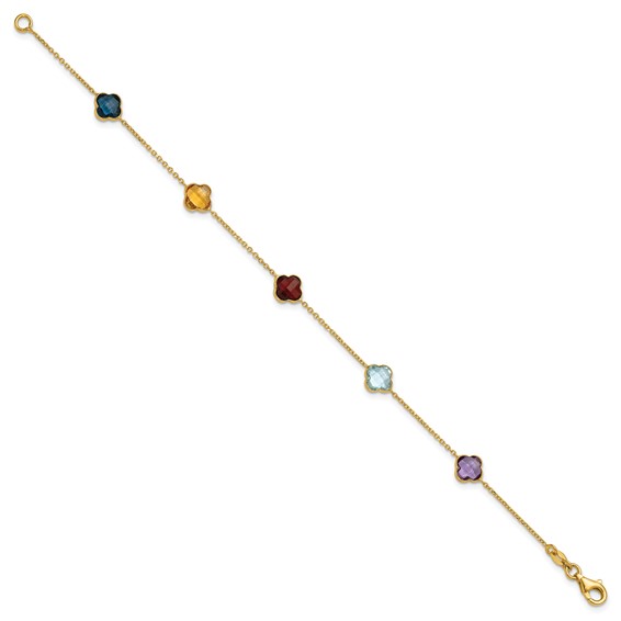 Herco 14K Polished Gemstone Quatrefoil Station 7.5in Bracelet