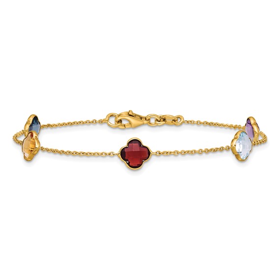 Herco 14K Polished Gemstone Quatrefoil Station 7.5in Bracelet