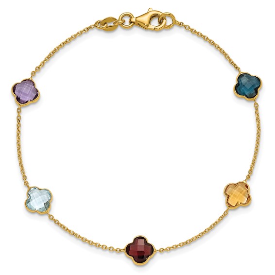 Herco 14K Polished Gemstone Quatrefoil Station 7.5in Bracelet