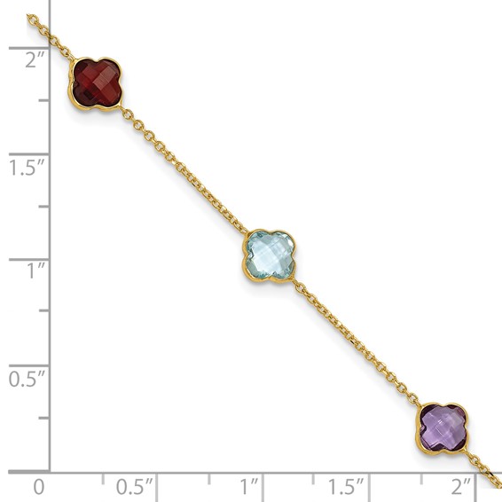 Herco 14K Polished Gemstone Quatrefoil Station 7.5in Bracelet