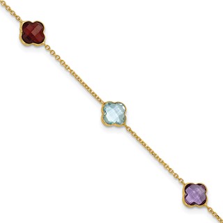 Herco 14K Polished Gemstone Quatrefoil Station 7.5in Bracelet