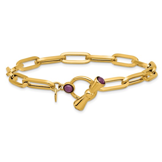 Herco 14K Polished Ruby Paperclip Link 8 Inch Toggle Bracelet